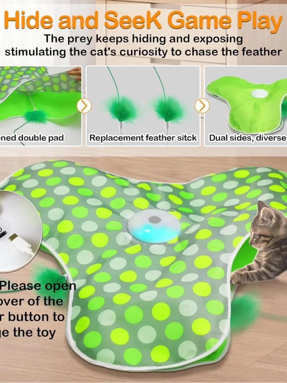 Motion Activated Moving Feather USB Rechargeable Interactive Cat Toy Automatic